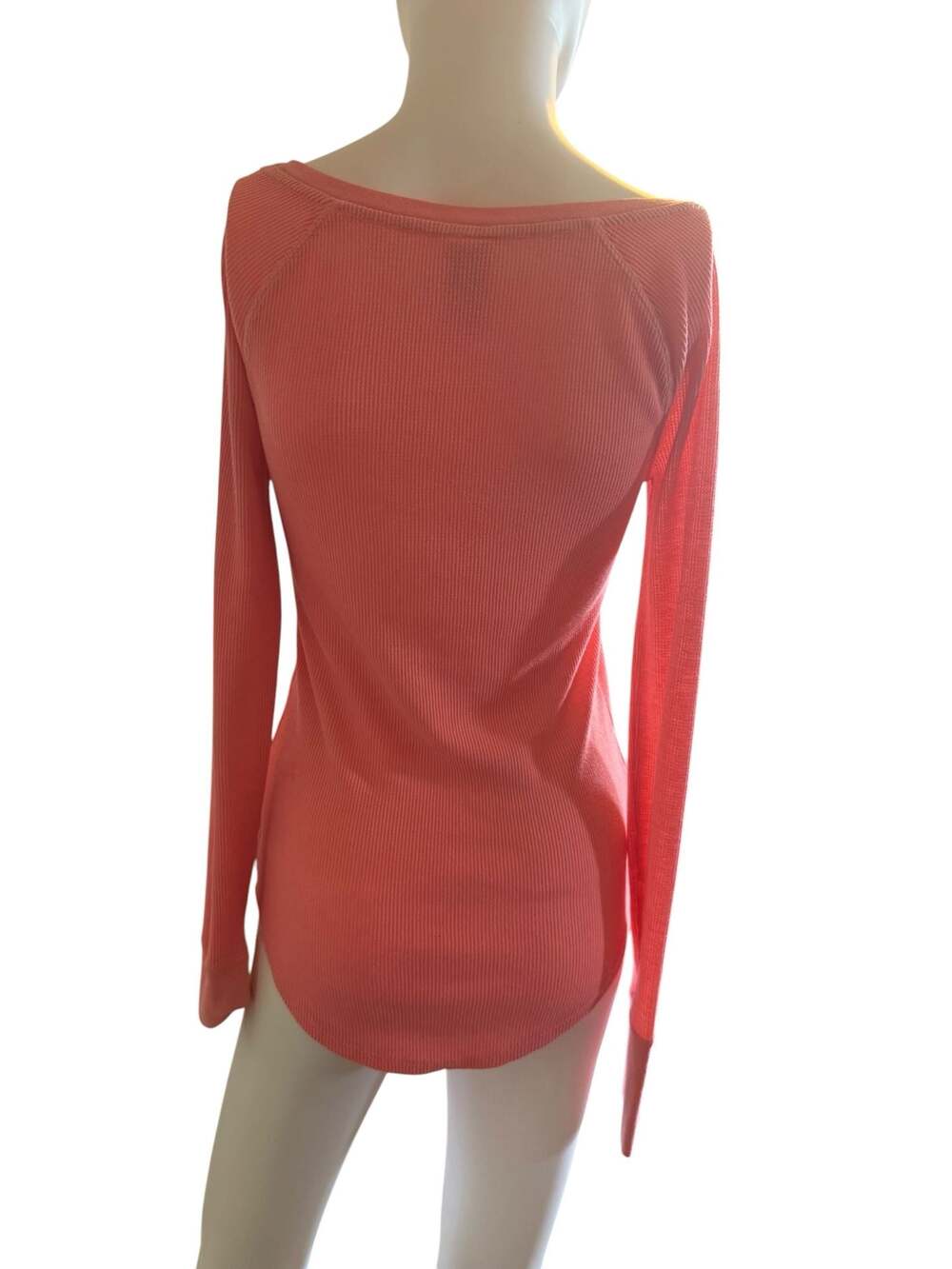 Pink Victoria's Secret Coral Orange Waffle Knit Thermal Long Sleeve Top Size S - Picture 2 of 4